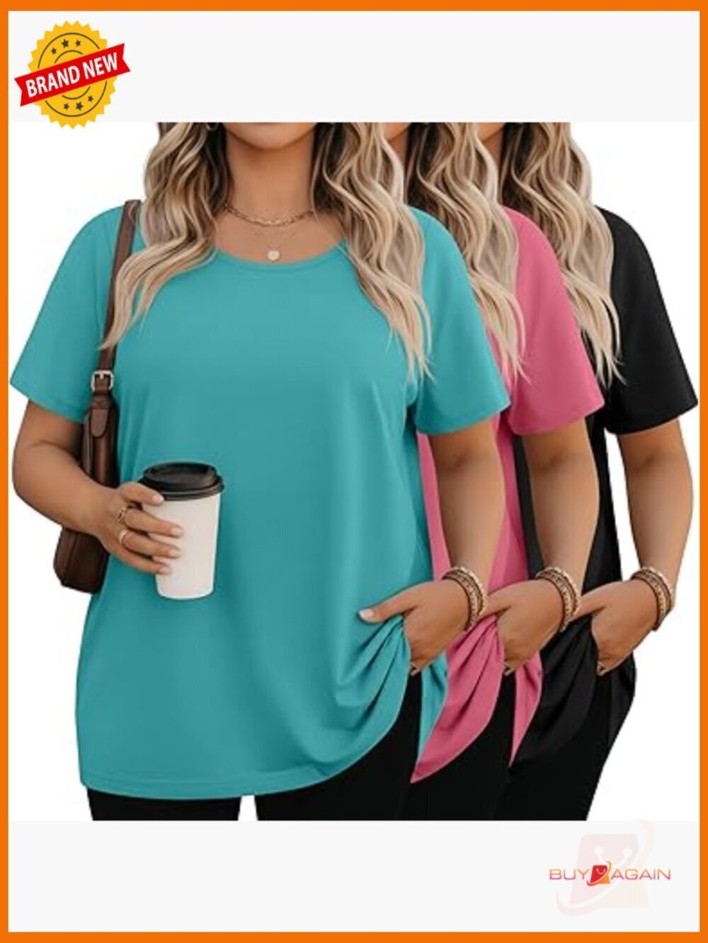 3 Pack Plus Size Short Sleeve Crew Neck Tops Loose Fit Tees Summer Workout